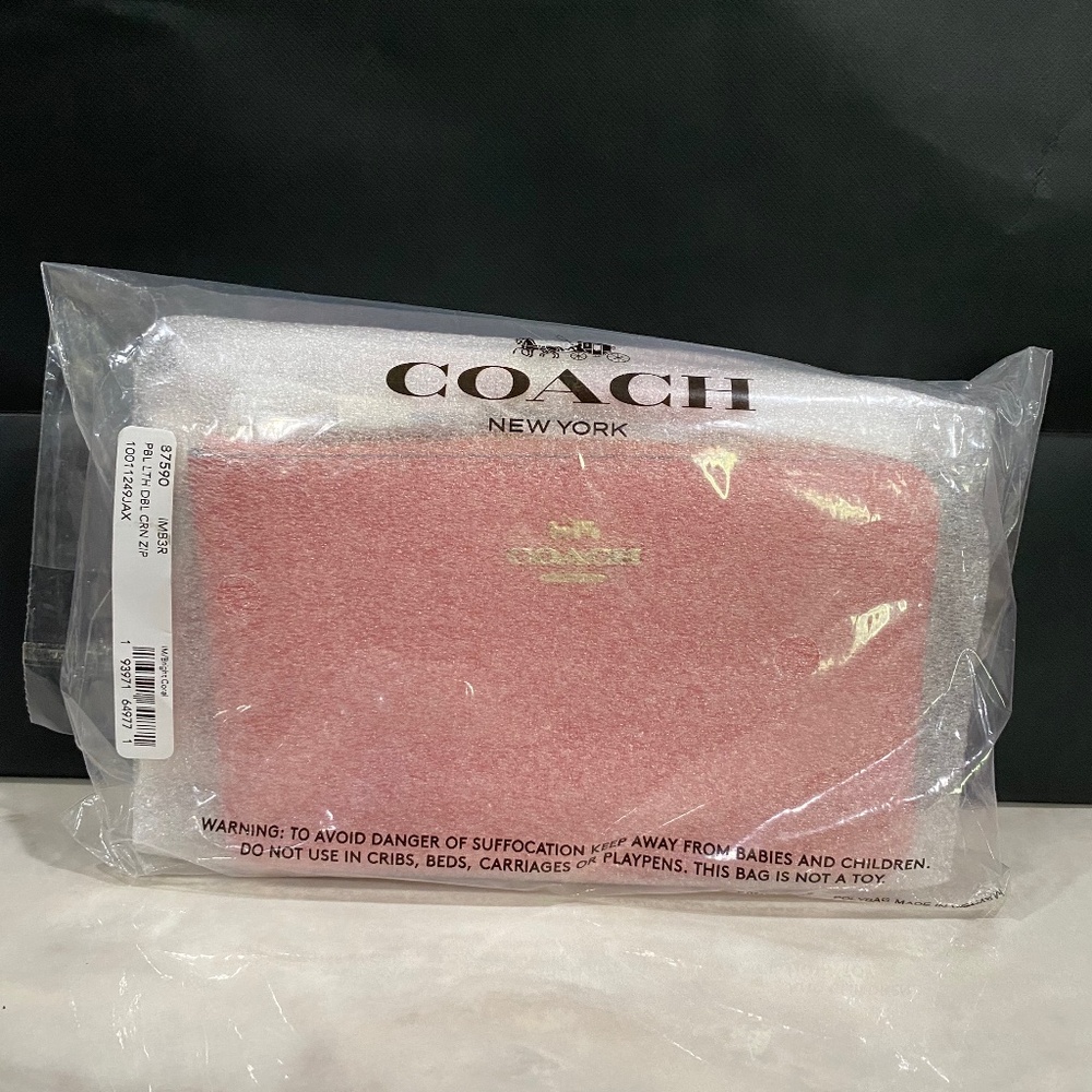 Coach Pink double zip pebbled Leather Wristlet - Picture 2 of 6
